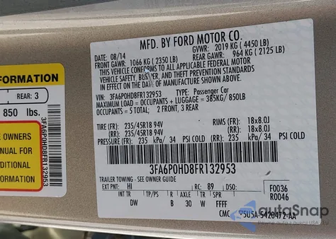 2015 Ford Fusion Se from USA, damaged, VIN 3FA6P0HD8FR132953